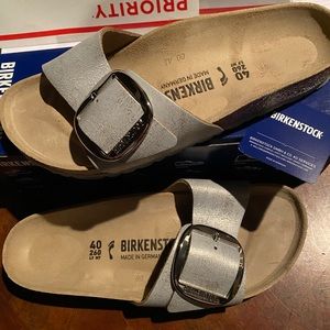 Birkenstock Madrid big buckle silver narrow new